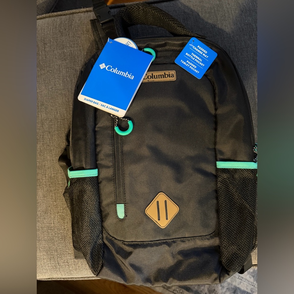 Columbia Black and Teal Diaper Bag